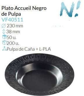 Plato Accueil Negro De Pulpa Ø 230 Alto 38 Mm Pack 50 Un.