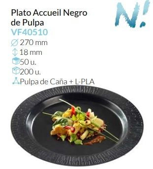 Plato Accueil Negro De Pulpa Ø 270 Alto 18 Mm Pack 50 Un.