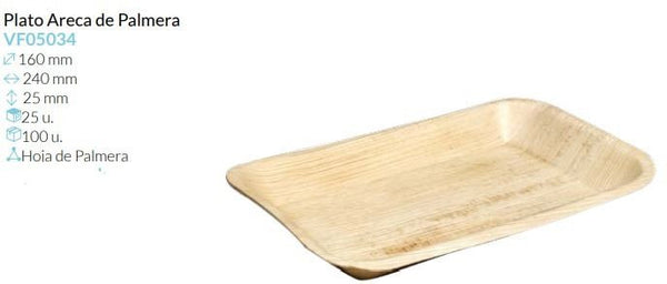 Plato Areca De Palmera 240X160X25 Mm Pack 25 Un.