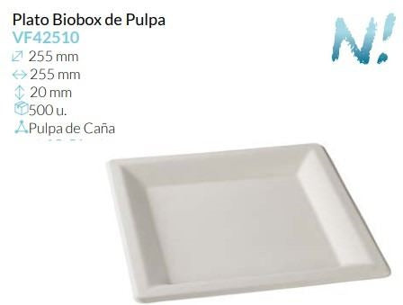 Plato Biobox De Pulpa 255X255X20 Mm Caja 500 un.