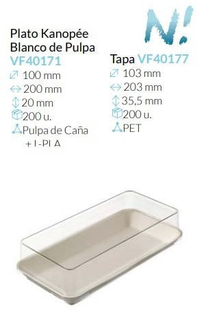 Plato Con Tapa Kanopée Blanco De Pulpa 200X100X20 Mm   200un.