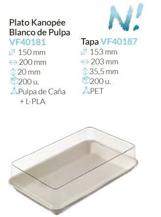 Plato Con Tapa Kanopée Blanco De Pulpa 200X150X20 Mm   200un.