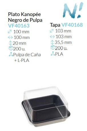 Plato Con Tapa Kanopée Negro De Pulpa 100X100X20 Mm   200un.