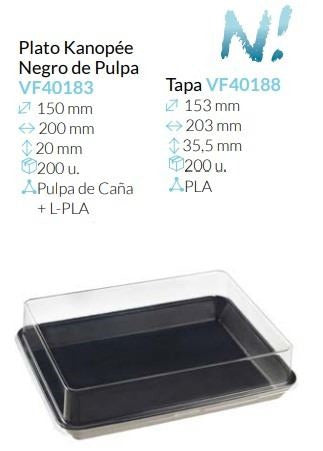 Plato Con Tapa Kanopée Negro De Pulpa 200X150X20 Mm   200un.