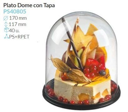 Plato Dome +Tapa Base Negra  Ø 170 Alto 177 Mm. Caja 40 Unid
