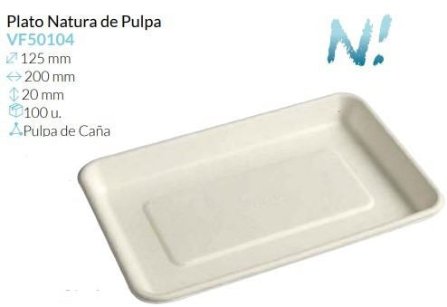 Plato Natural De Pulpa 200X125X20Xmm Caja 100 un.