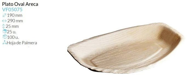 Plato Oval Areca 190X290X25 Mm Hoja De Palmera Pack 25 Un.