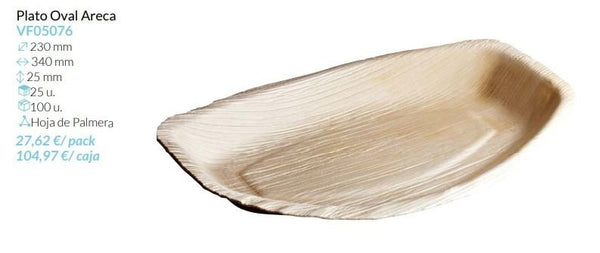 Plato Oval Areca 230X240X25 Mm Hoja De Palmera Pack 25 Un.