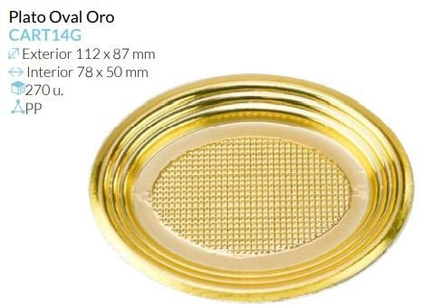 Plato Oval Oro  Ext.110X80 Int.77X58 Mm Caja 270 Unid