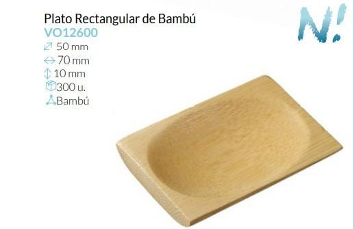 Plato Rectangular De Bambú 70X50X10 Mm Caja 300 un.