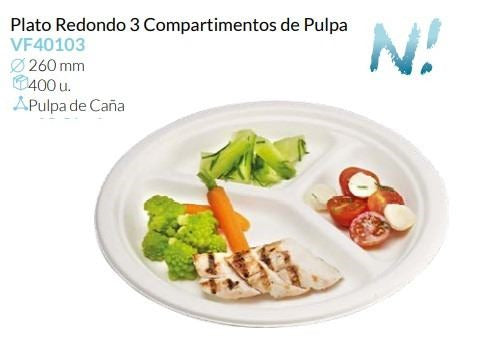 Plato Redondo De Pulpa 3 Compartimentos Caja 400 un.