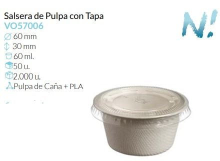 Salsera De Pulpa Con Tapa Pla Tte Reciclable Ø 60 Alto 30 Mm 60 Ml Pack 50 Unidades