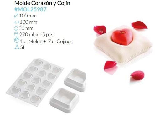 SET 1 MOLDE CORAZÓN + 7 COJINES 100X100X30 MM 270 ML.