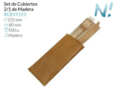 Set Cubiertos De Madera 2/1 235X80 Mm Caja 50 Unidades