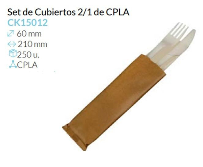 Set De Cubiertos 2/1 Cpla 210X60 Mm Caja 50 Unidades