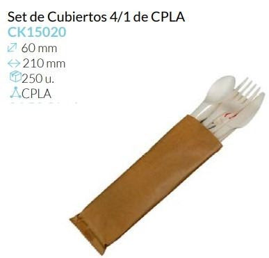 Set De Cubiertos 4/1 Cpla 210X60 Mm Caja 50 Unidades
