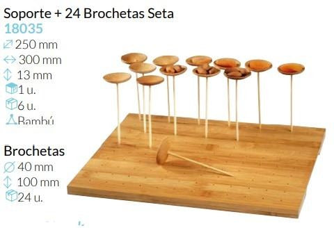 Soporte Bambu 300X250X13 Mm + 24 Brochetas Pack 1 Unidades