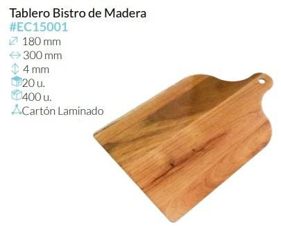 Tablero Bistro 300X180X4 Mm Pack 20 Un.