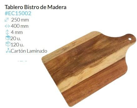 Tablero Bistro 400X250X4 Mm Pack 20 Un.
