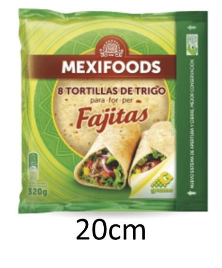 Tortilla Trigo 20 cm (Girasol) - Mexifoods caja 12 * 8 unidades