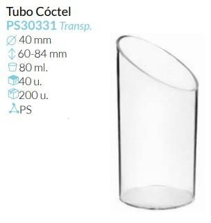 Tubo Cocktail Transparente Ø 40 Alto 60 Y 84 Mm 80 Ml Pack 40 Unid