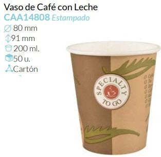 Vaso Café Con Leche Ø 80 Alto 91 Mm 200 Ml Caja 50 Unidades Unidades
