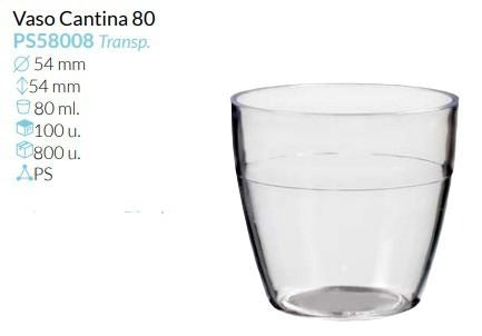 Vaso Cantina 80 Tte. Ø 54 Alto 54 Mm 80 Ml Pack 100 Unid