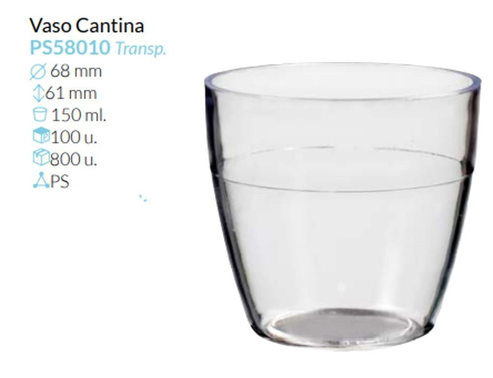 Vaso Cantina Transparente Ø 68 Alto 61 Mm 150 Ml Pack 100 Unid
