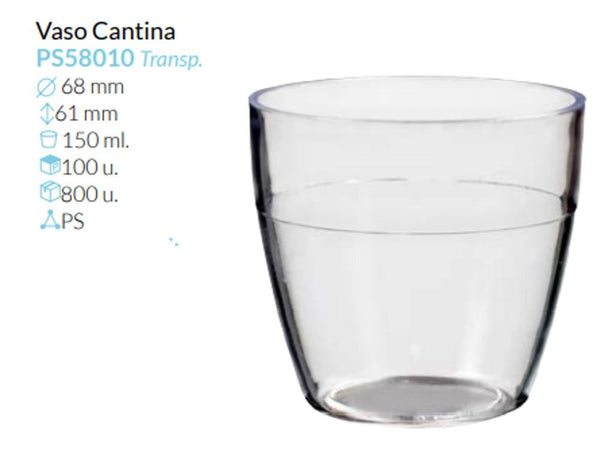 Vaso Cantina Transparente Ø 68 Alto 61 Mm 150 Ml Pack 100 Unid