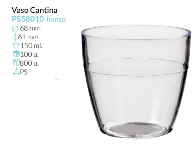 Vaso Cantina Transparente Ø 68 Alto 61 Mm 150 Ml Pack 100 Unid