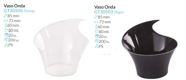Vaso Onda Trans y Negro. 85X73X60 Mm 80 Ml Pack 20 Unid