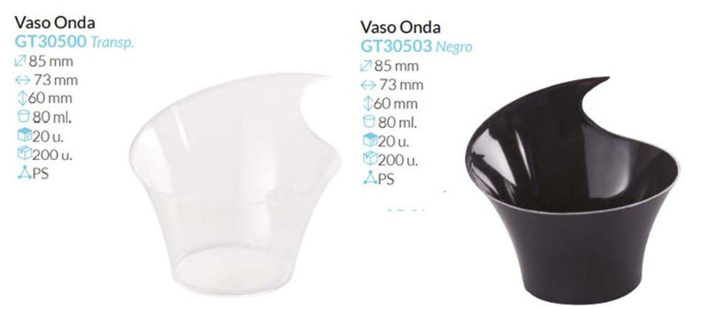 Vaso Onda Trans y Negro. 85X73X60 Mm 80 Ml Pack 20 Unid