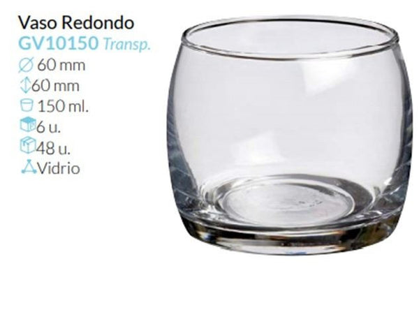 Vaso Redondo Vidrio Ø 60 Alto 60 Mm 150 Ml Pack 6 Unid