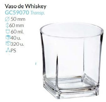 Vaso Whisky Transparente Ø 50 Mm Alto 60 Mm 60 Ml Pack 40 Unid