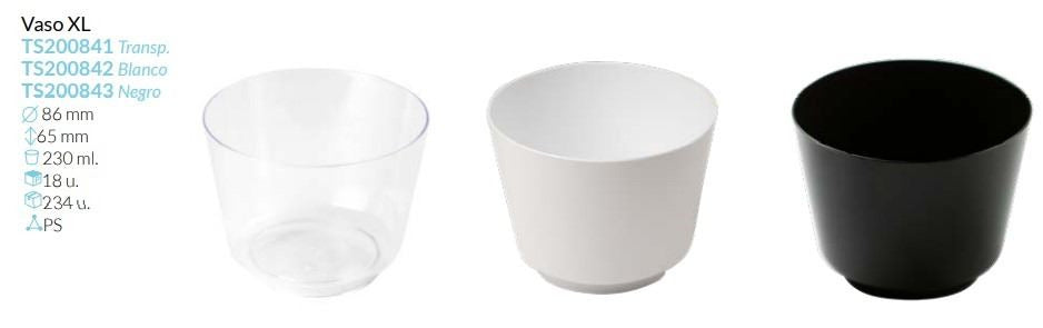 Vaso Xl varios colores. Ø86Xal65 Mm 230 Ml Pack 18 Unid
