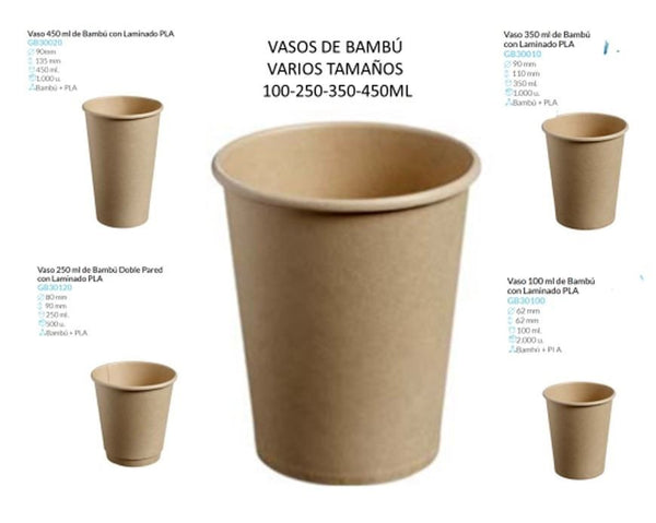 Vasos de Bambú con laminado de Pla varios tamaños