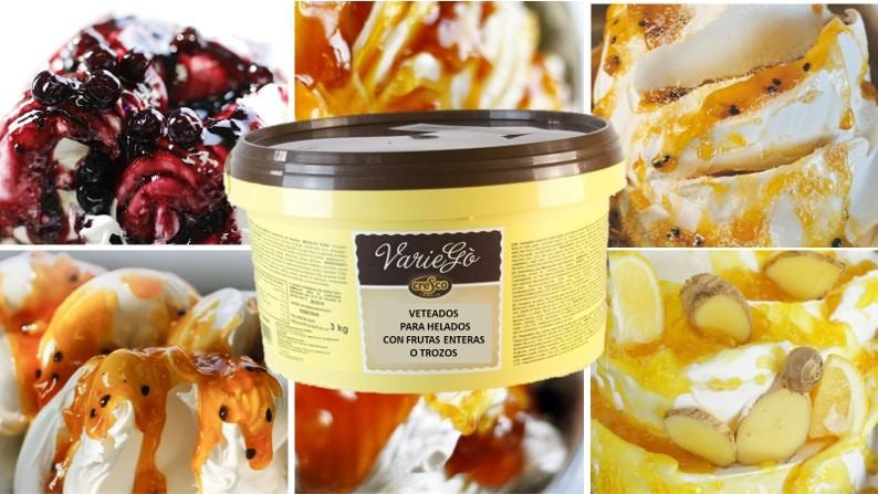 Veteados con frutas enteras o con trozos para helados (varios sabores)